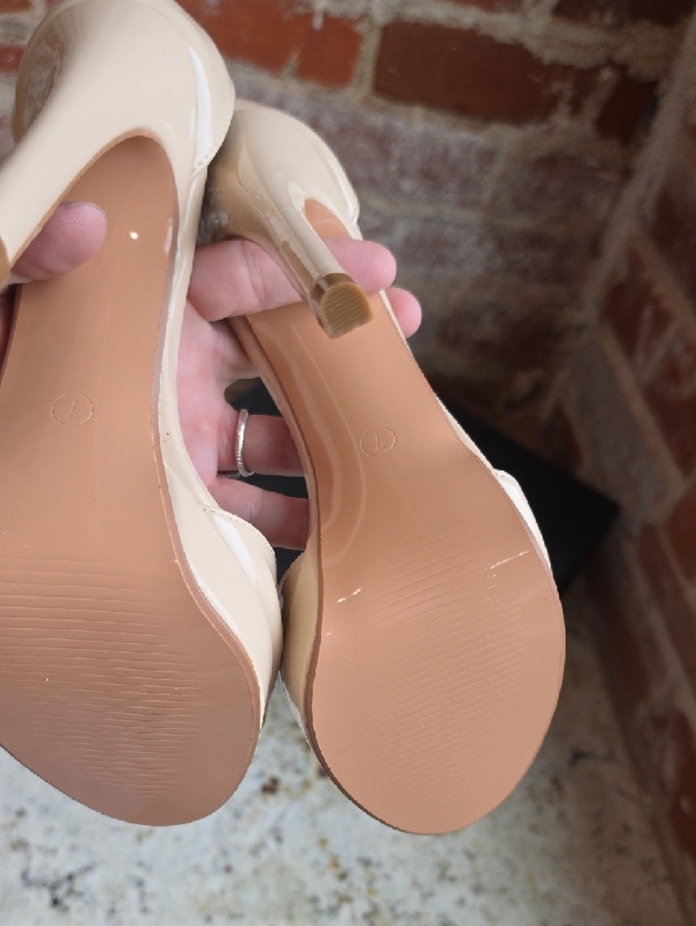 IDIFU Beige Patent Platform Ankle-Strap Stiletto Heels - Picture 5 of 6